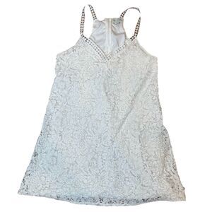 June & Ivy Mini Dress S/M White Lace Racerback Lined Zip V-Neck Beach Wedding